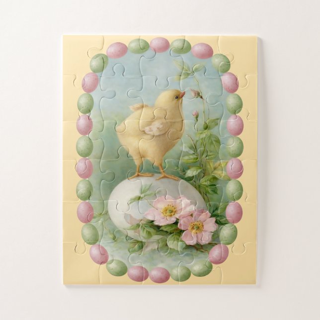 Quebra-cabeça Frango da Primavera com Borda de Ovo Pastel (Vertical)