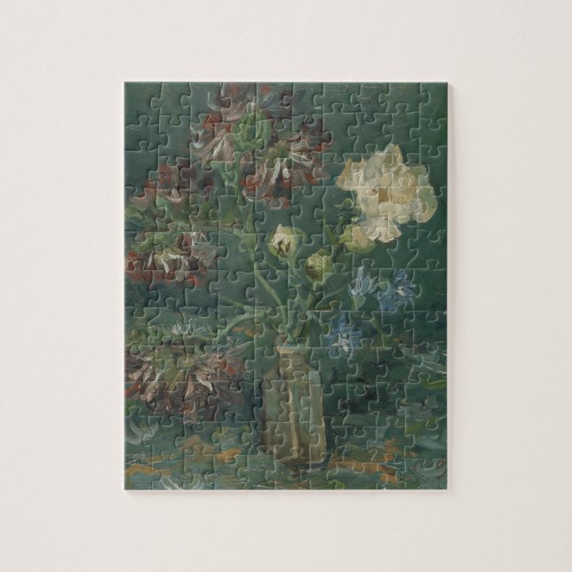 Quebra-cabeça Frasco de Van Gogh com legumes e delfinitos azuis (Vertical)