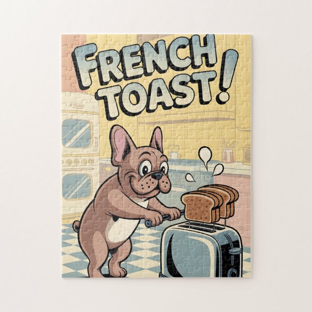 Quebra-cabeça French Bulldog Breakfast Cartoon Art (Vertical)