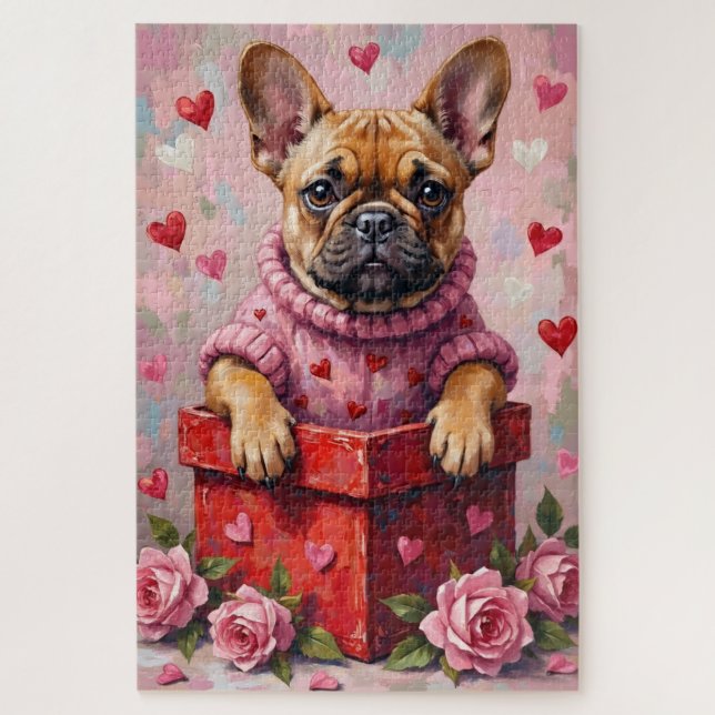 Quebra-cabeça French Bulldog Dog Valentine's Day Candy Box (Vertical)