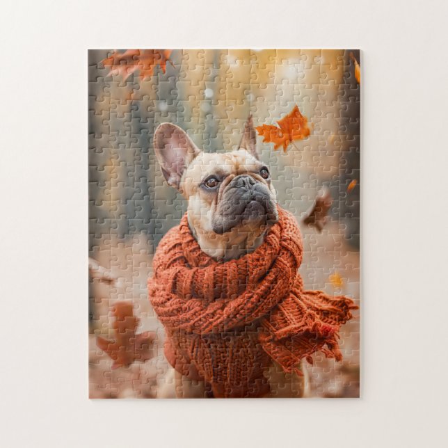 Quebra-cabeça French Bulldog in In Autumn Forest (Vertical)