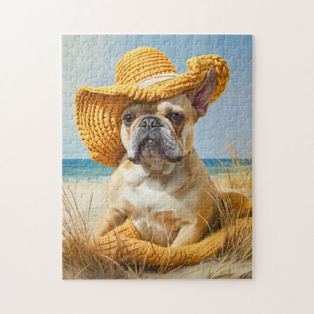 Quebra-cabeça Frenchie In Summer Beach Hat (Vertical)