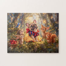 Frenchie Snow White Forest Companions Scene