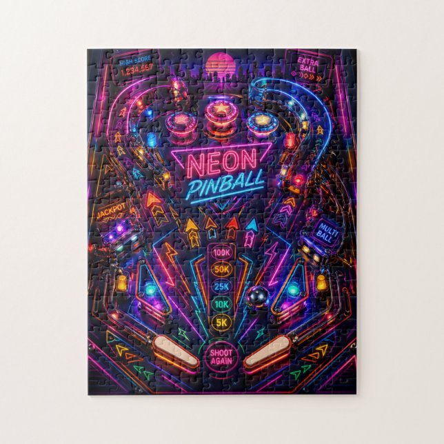 Quebra-cabeça Frenesi de Pinball Neon: Corrida de Arcade Retrô (Vertical)