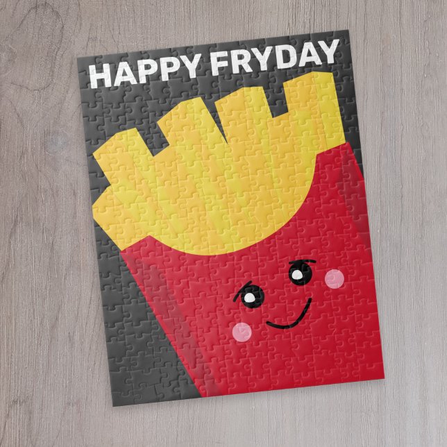 Quebra-cabeça Fritas Francesas Cute Kawaii - Feliz Fragmento (Happy Fry Day - Cute whimsical personalized puzzle)