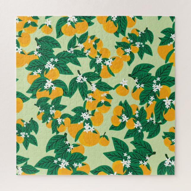 Quebra-cabeça Fruta de laranja: padrão de vinheta verde. (Vertical)