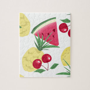 Quebra-cabeça Frutas brilhantes e bagas em branco.