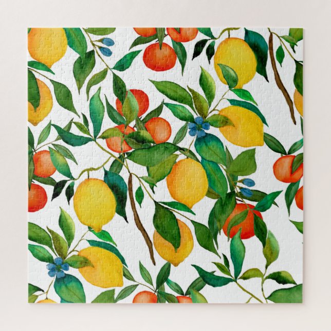 Quebra-cabeça Frutas de citros, padrão de aquarela vibrante. (Vertical)