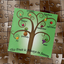 Frutos Cristãos do Espírito Listados em uma Árvore