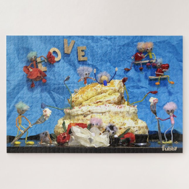 Quebra-cabeça Fubby feest met taart en bruidspaar. (Horizontal)