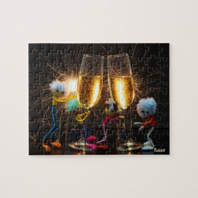 Quebra-cabeça Fubby's die feestelijk proosten met vuurwerk. (Horizontal)