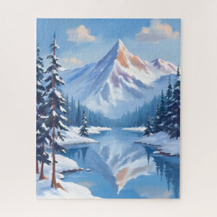 Quebra-cabeça Fuga da Montanha Natureza em Aquarela de Neve de