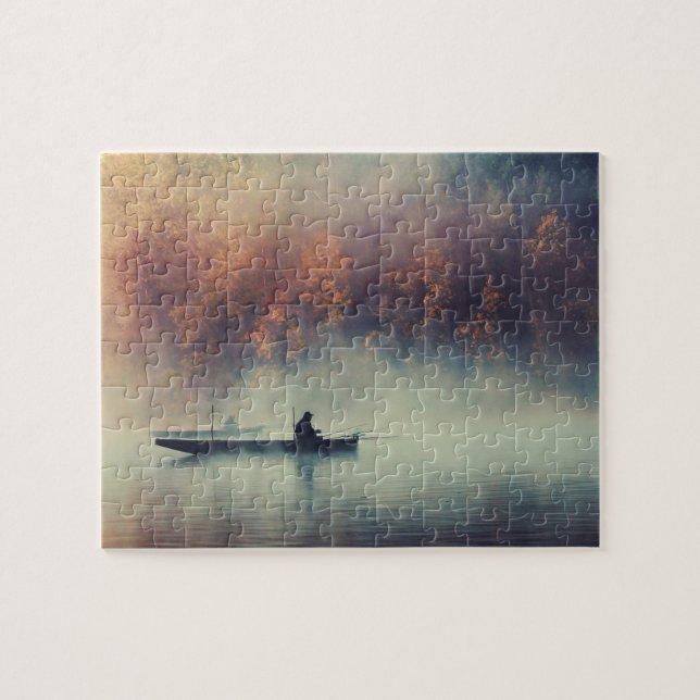 Quebra-cabeça Fuga De Pesca Da Manhã De Queda Ao Lago (Horizontal)