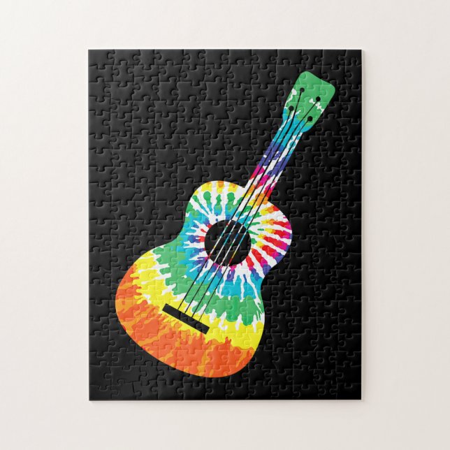 Quebra-cabeça Fun Hippie Rainbow Tie Dye Acoustic Guitar Premium (Vertical)