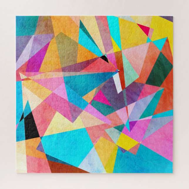 Quebra-cabeça Fundo de Aquarela Geométrica abstrato Colorida (Vertical)