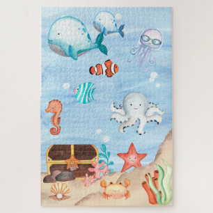 QUEBRA-CABEÇA FUNDO DO MAR INFANTIL AQUARELA