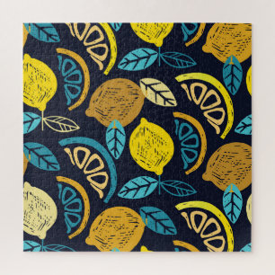 Quebra-cabeça Fundo do Padrão de Doodle de Limão Citrus