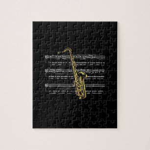 Quebra-cabeça Fundo do preto do ~ da música do saxofone w/Sheet