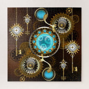 Quebra-cabeça Fundo Rusty Steampunk com Lentes Turquesa