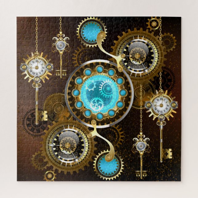 Quebra-cabeça Fundo Rusty Steampunk com Lentes Turquesa (Vertical)