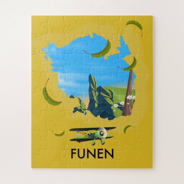 Quebra-cabeça Funen, Dinamarca - mapa de poster de viagens (Vertical)