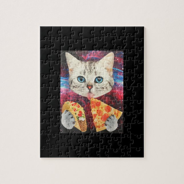 Quebra-cabeça Funny Cute Outer Space Galaxy Cat Meme Pizza Taco (Vertical)