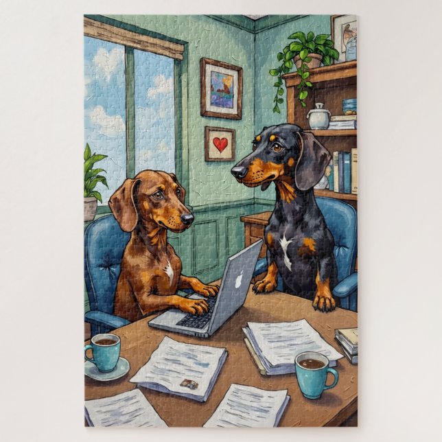 Quebra-cabeça Funny Dachshund Office Life Dog Lover Art (Vertical)