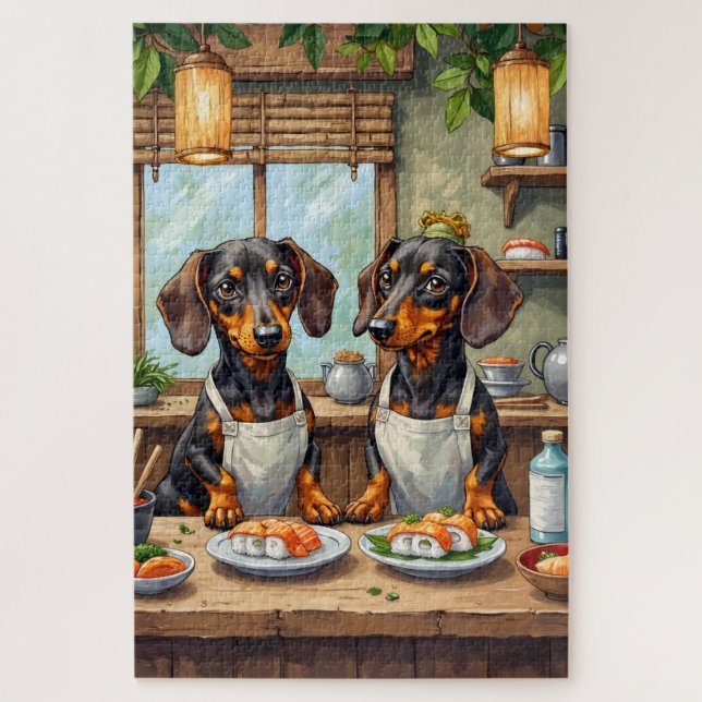 Quebra-cabeça Funny Dachshund Sushi Bar Dog Lover Art (Vertical)