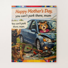 Quebra-cabeça Funny Mother's Day jigsaw puzzle cat dog car crash