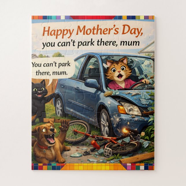 Quebra-cabeça Funny Mother's Day jigsaw puzzle cat dog car crash (Vertical)
