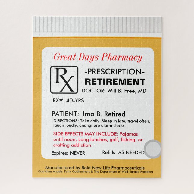 Quebra-cabeça Funny Retirement Prescription RX (Vertical)