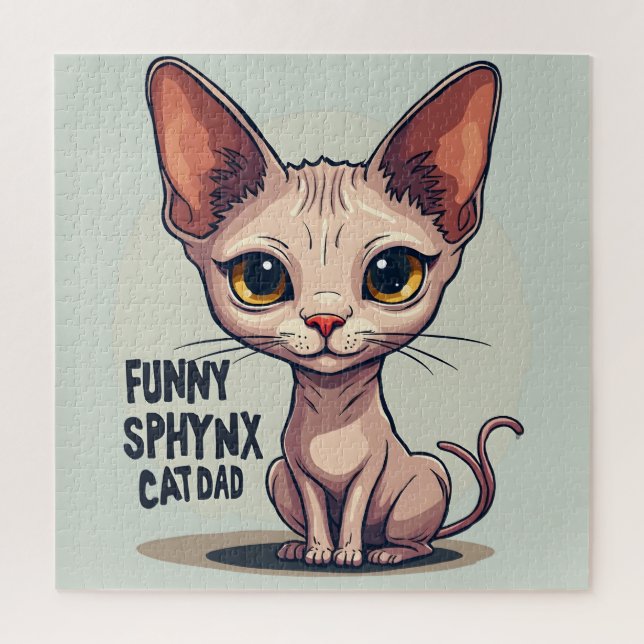 Quebra-cabeça Funny Sphynx Cat Dad Cartoon Art (Vertical)