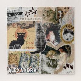 Quebra-cabeça Funny Vintage Cats Art Collage Cat Lover Name Gift