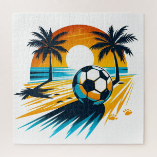 Quebra-cabeça Futebol Retro de Praia de Verão Tropical Pôr do So