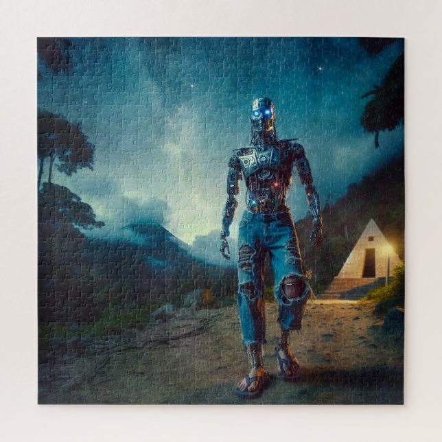 Quebra-cabeça Futuristic Robot in Ancient Landscape (Vertical)