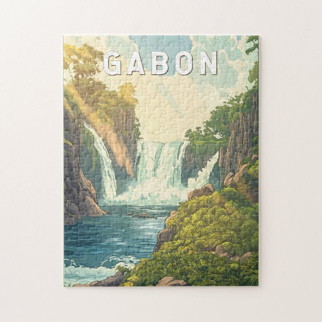 Quebra-cabeça Gabon Illustration Viagem Art Vintage (Vertical)