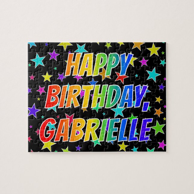 Quebra-cabeça "GABRIELLE" Primeiro Nome, Diversão "FELIZ ANIVERS (Horizontal)