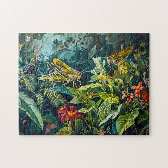 Quebra-cabeça Gafanhotos Verdes numa Ilustração de Jardim Herbár (Horizontal)