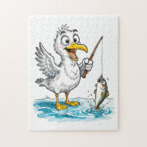 Gaivota Pescando com Vara em Água Rasa