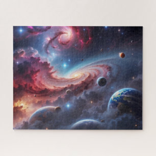 Quebra-cabeça galáxia colorida com estrelas e nebulosas