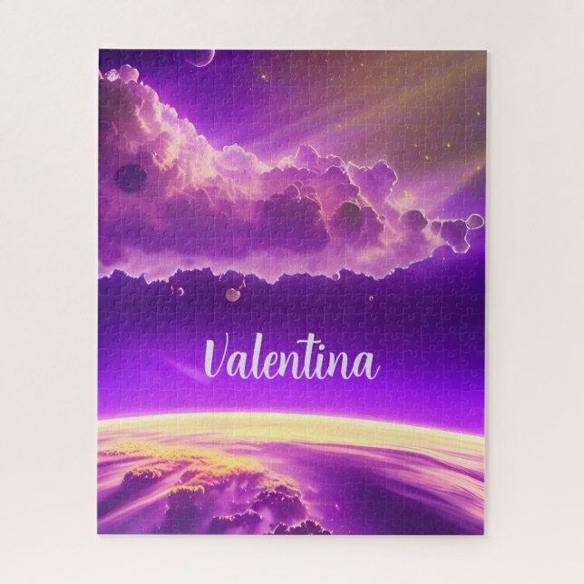 Quebra-cabeça Galáxia completa de fantasia roxa e diversão viole (Vertical)