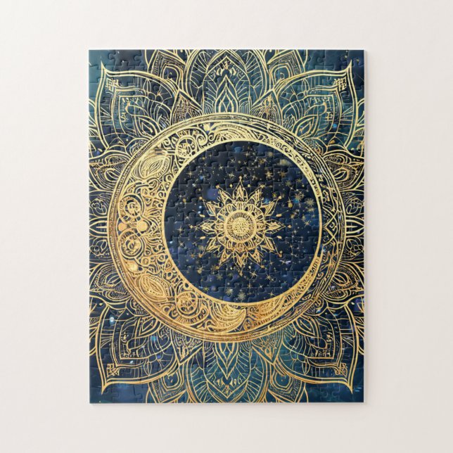 Quebra-cabeça Galáxia Espiritual Celestial Dourada Sun Mandala (Vertical)