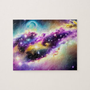 Quebra-cabeça Galáxias de maravilha, cor-de-rosa e roxo, nebulos
