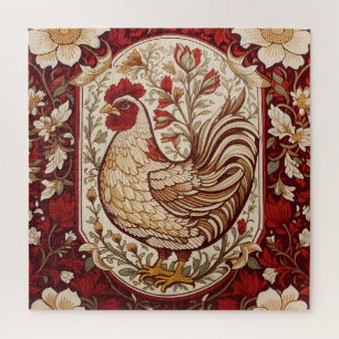 Quebra-cabeça Galinha Vintage Floral Vermelha e Creme