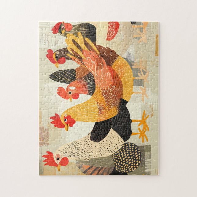 Quebra-cabeça Galinhas com variados padrões de penas e cores (Vertical)