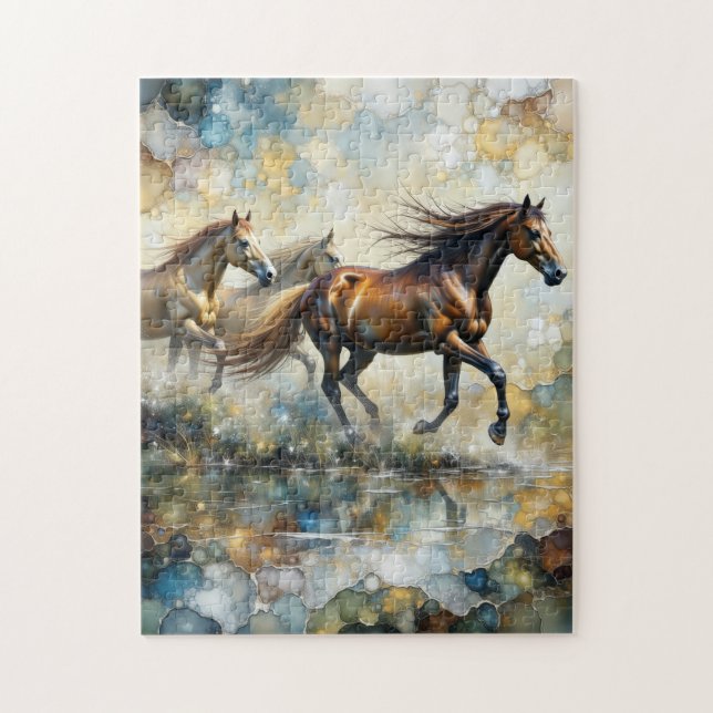 Quebra-cabeça Galloping Wild Horses Alcohol Ink Art (Vertical)