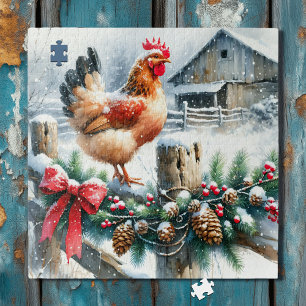 Quebra-cabeça Galo de Aquarelas no Natal Poste