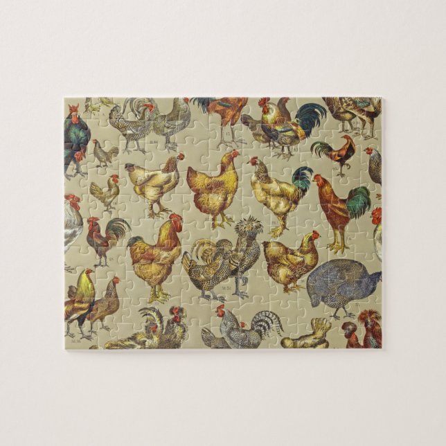 Quebra-cabeça Galo de frango avícola arte rústica vintage (Horizontal)