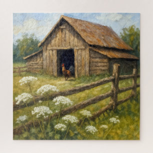 Quebra-cabeça Galo num Pátio de Celeiro Pintura a Óleo