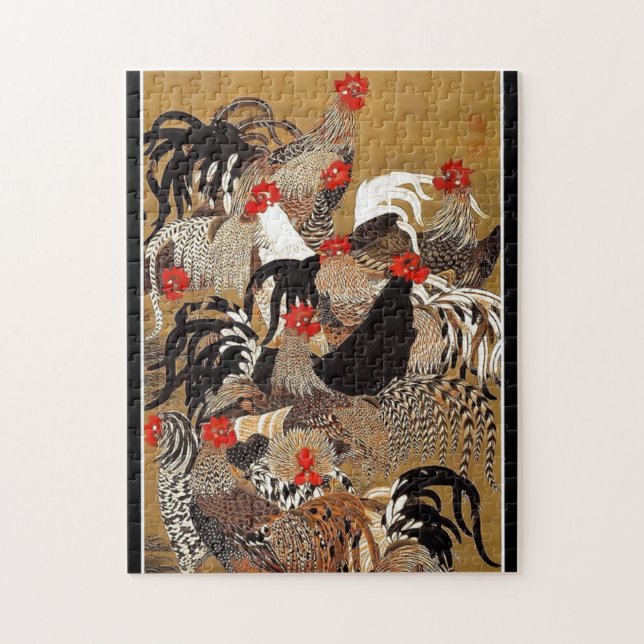 Quebra-cabeça Galos e Galinhas Japoneses (Vertical)